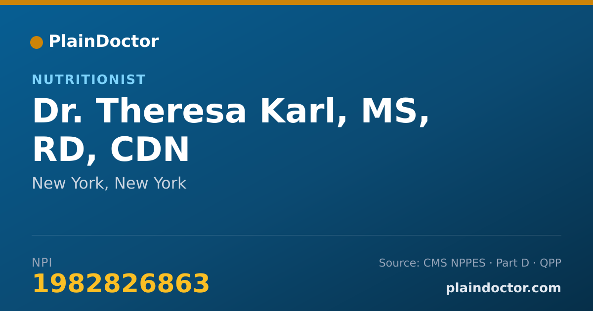 Shareable card for Theresa Karl, MS, RD, CDN - Nutritionist, New York, NY