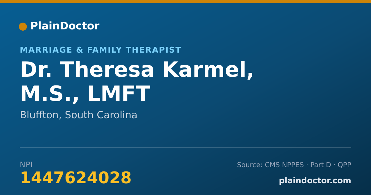 Shareable card for Theresa Karmel, M.S., LMFT - Marriage & Family Therapist, Bluffton, SC