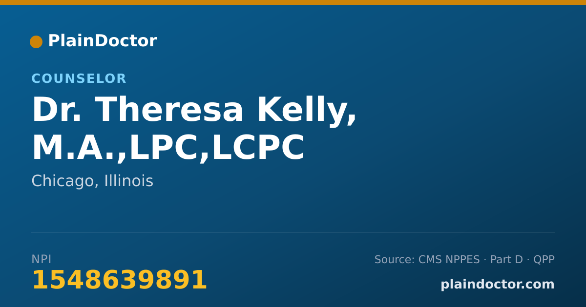 Shareable card for Theresa Kelly, M.A.,LPC,LCPC - Counselor, Chicago, IL