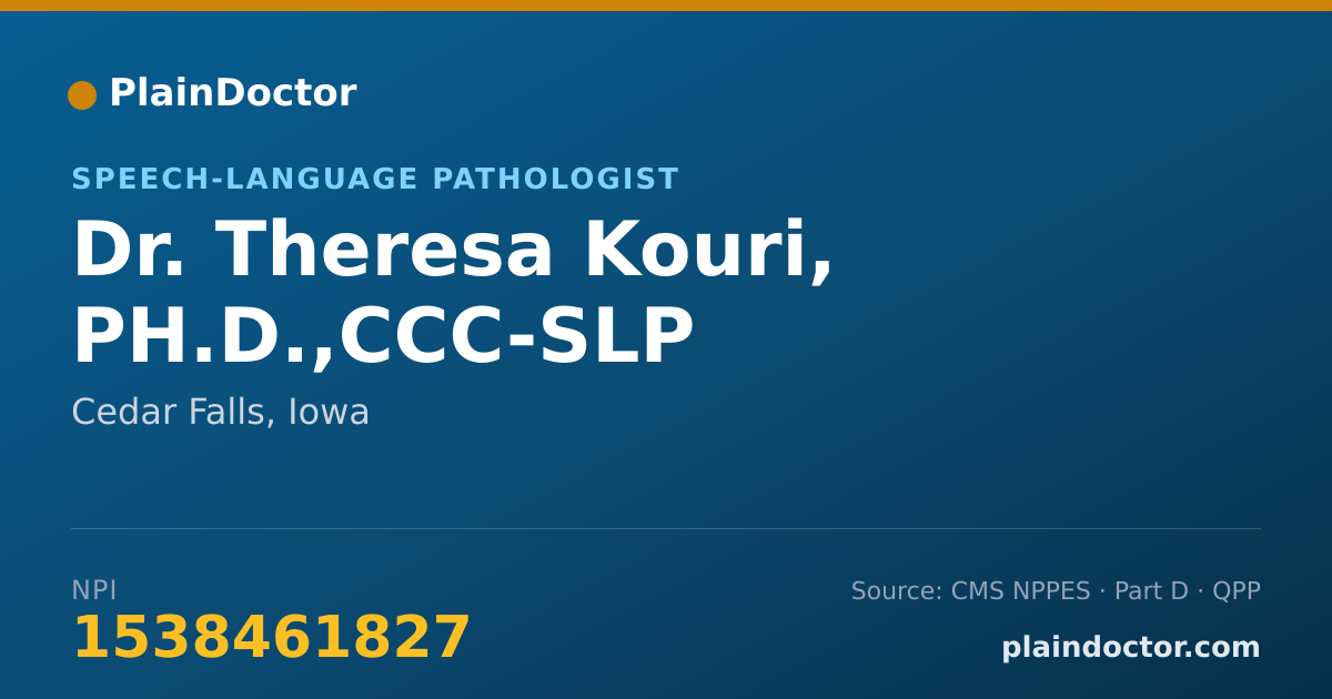 Shareable card for Theresa Kouri, PH.D.,CCC-SLP - Speech-Language Pathologist, Cedar Falls, IA