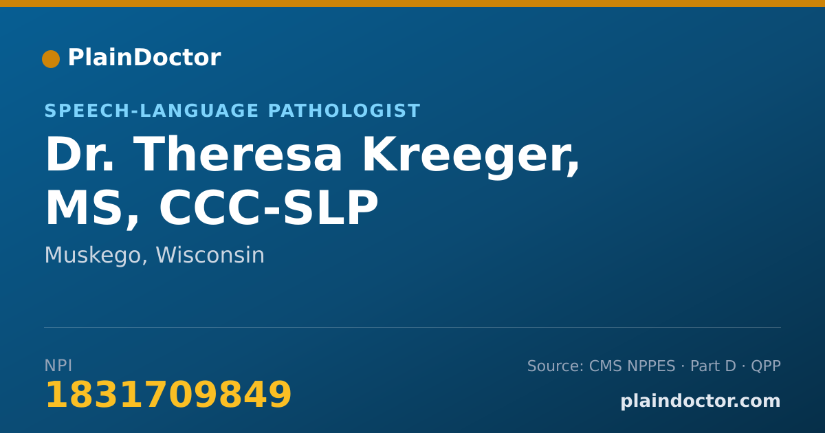 Shareable card for Theresa Kreeger, MS, CCC-SLP - Speech-Language Pathologist, Muskego, WI