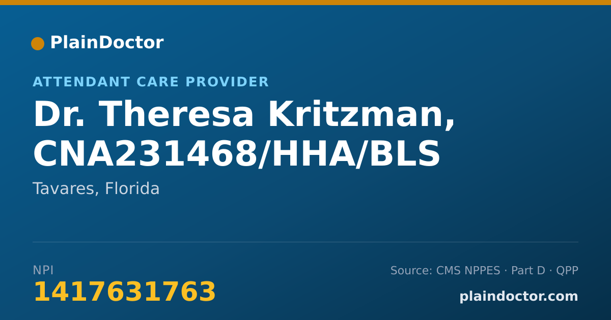 Shareable card for Theresa Kritzman, CNA231468/HHA/BLS - Attendant Care Provider, Tavares, FL