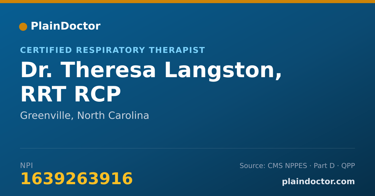 Shareable card for Theresa Langston, RRT RCP - Certified Respiratory Therapist, Greenville, NC