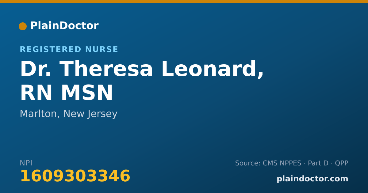 Shareable card for Theresa Leonard, RN MSN - Registered Nurse, Marlton, NJ