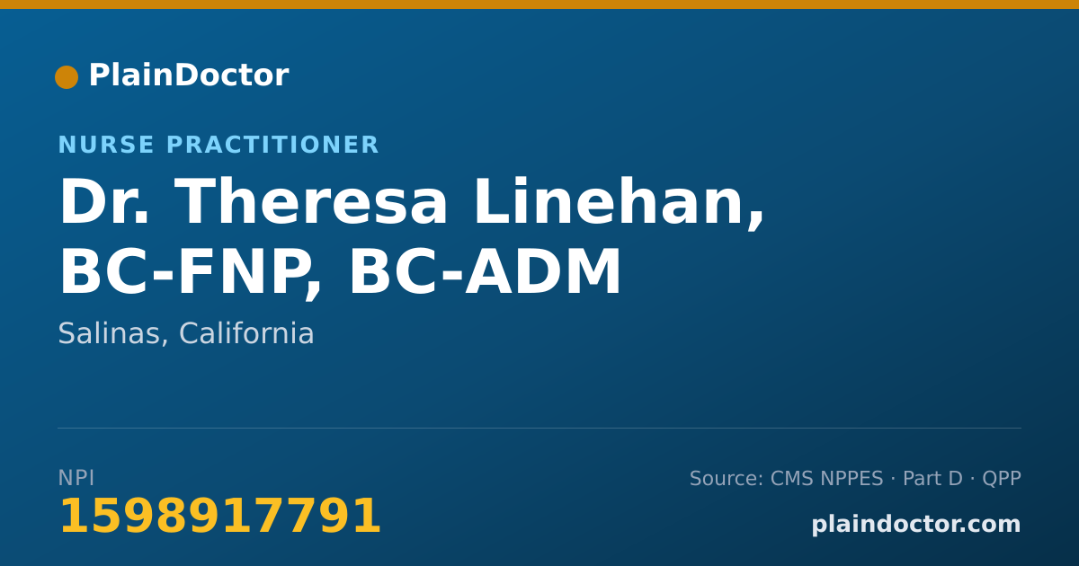 Shareable card for Theresa Linehan, BC-FNP, BC-ADM - Nurse Practitioner, Salinas, CA
