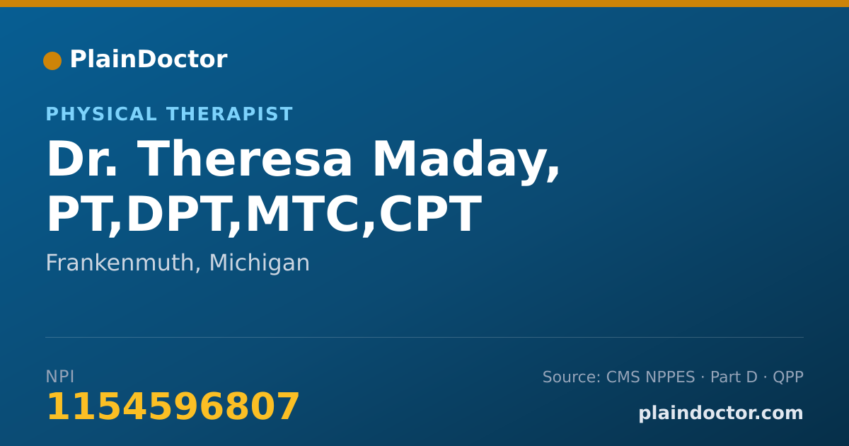 Shareable card for Theresa Maday, PT,DPT,MTC,CPT - Physical Therapist, Frankenmuth, MI