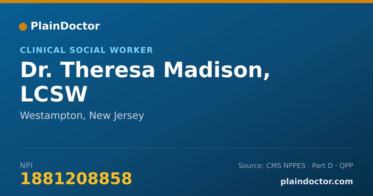 Shareable card for Theresa Madison, LCSW - Clinical Social Worker, Westampton, NJ