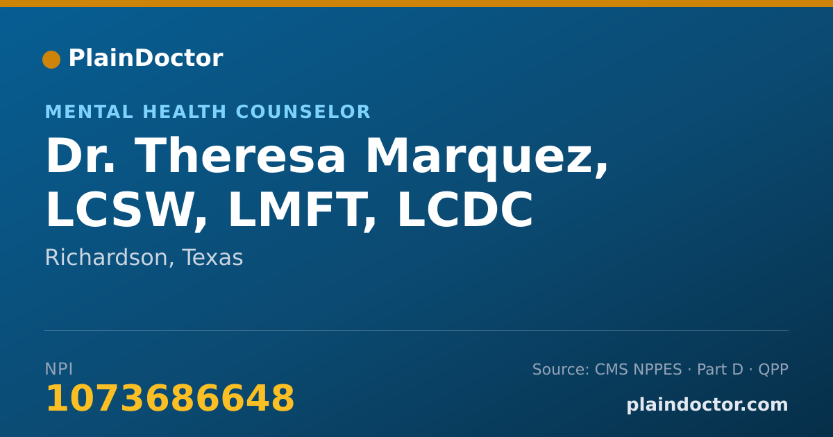 Shareable card for Theresa Marquez, LCSW, LMFT, LCDC - Mental Health Counselor, Richardson, TX