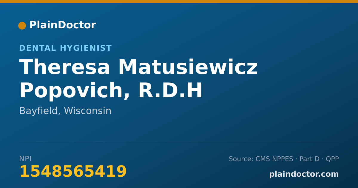 Shareable card for Theresa Matusiewicz Popovich, R.D.H - Dental Hygienist, Bayfield, WI