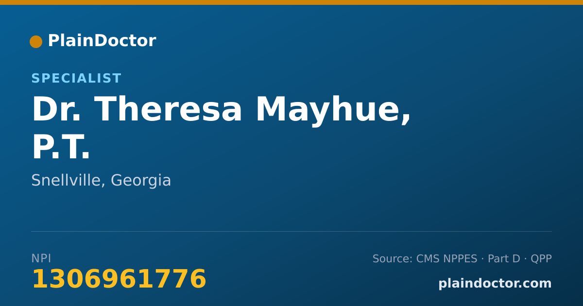 Shareable card for Theresa Mayhue, P.T. - Specialist, Snellville, GA