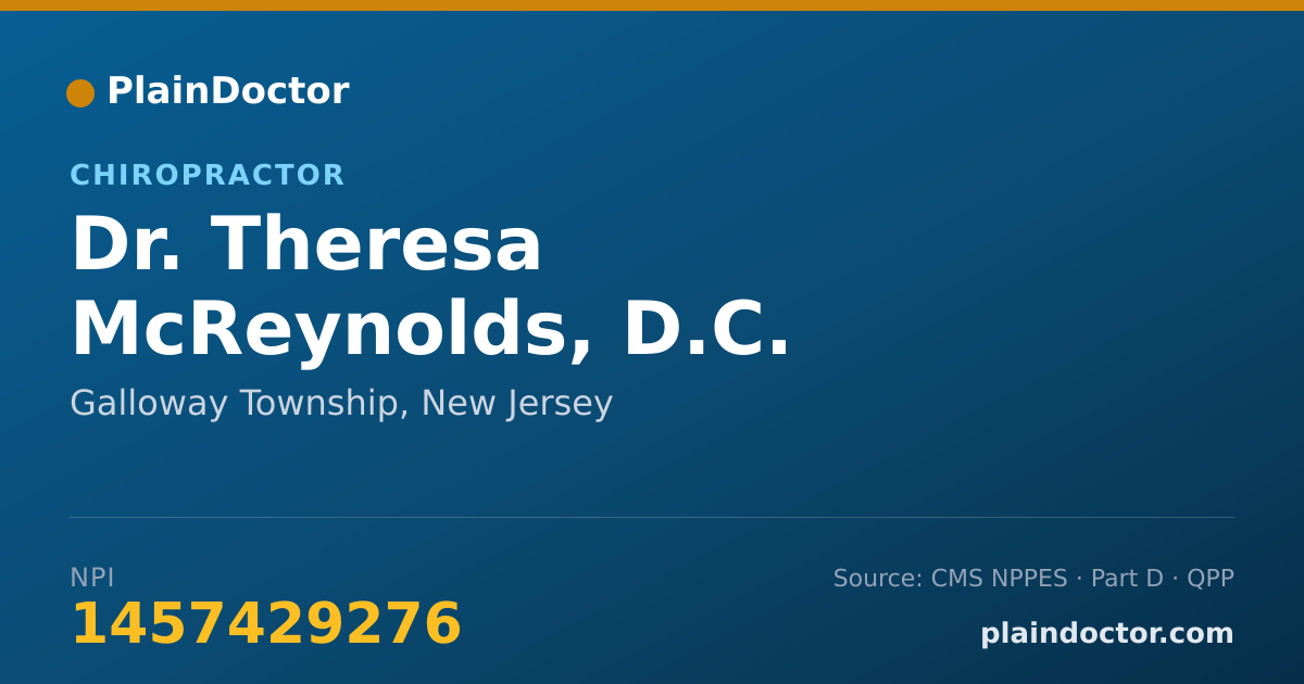 Shareable card for Theresa McReynolds, D.C. - Chiropractor, Galloway Township, NJ