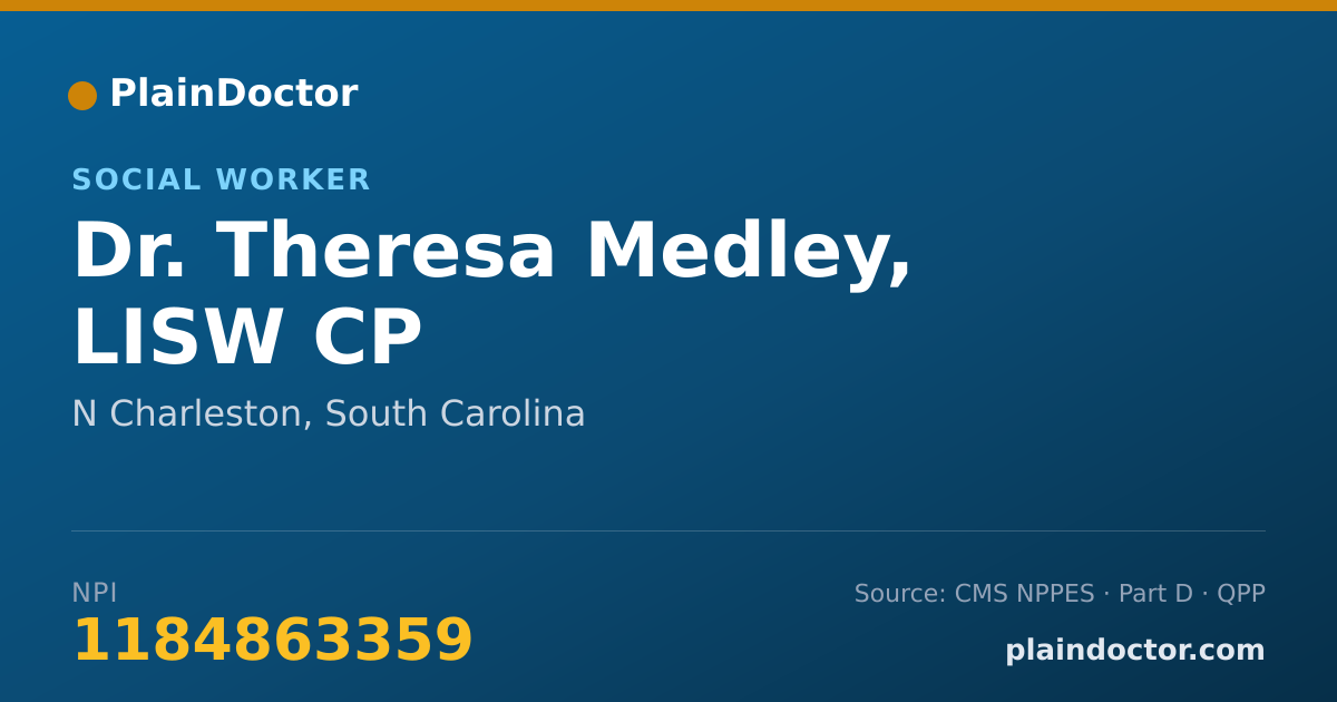 Shareable card for Theresa Medley, LISW CP - Social Worker, N Charleston, SC