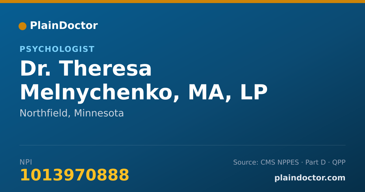 Shareable card for Theresa Melnychenko, MA, LP - Psychologist, Northfield, MN