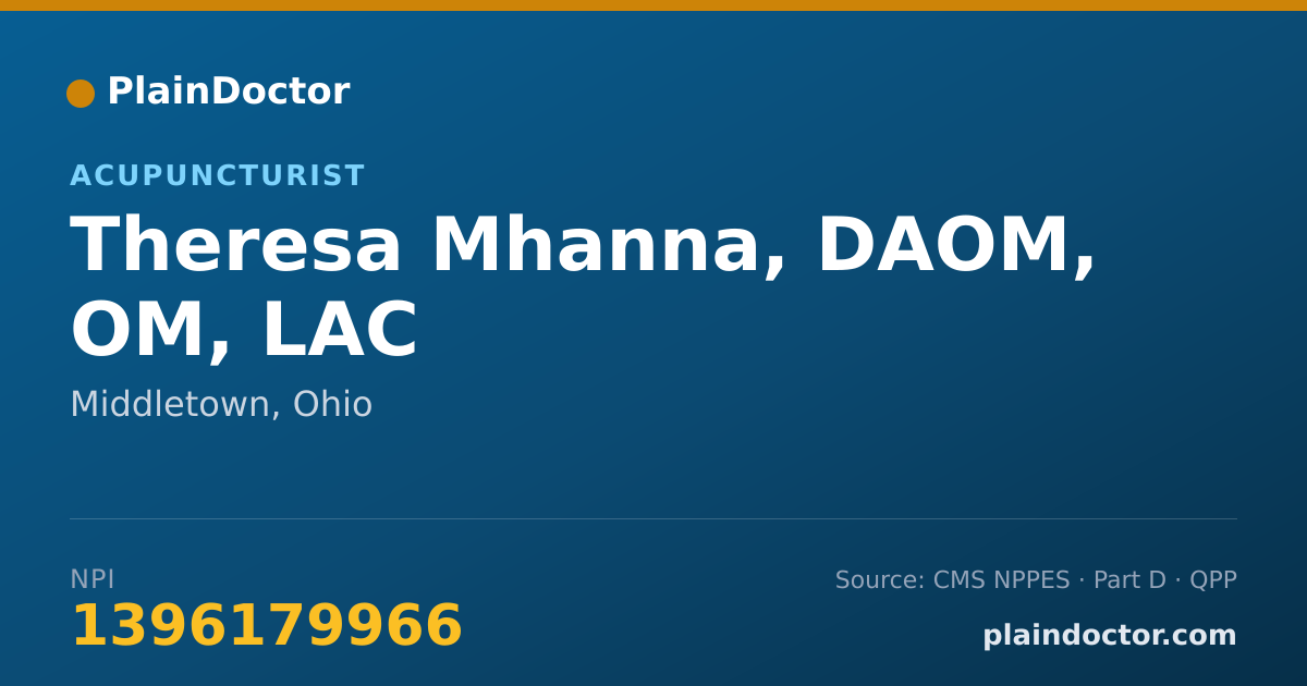 Shareable card for Theresa Mhanna, DAOM, OM, LAC - Acupuncturist, Middletown, OH
