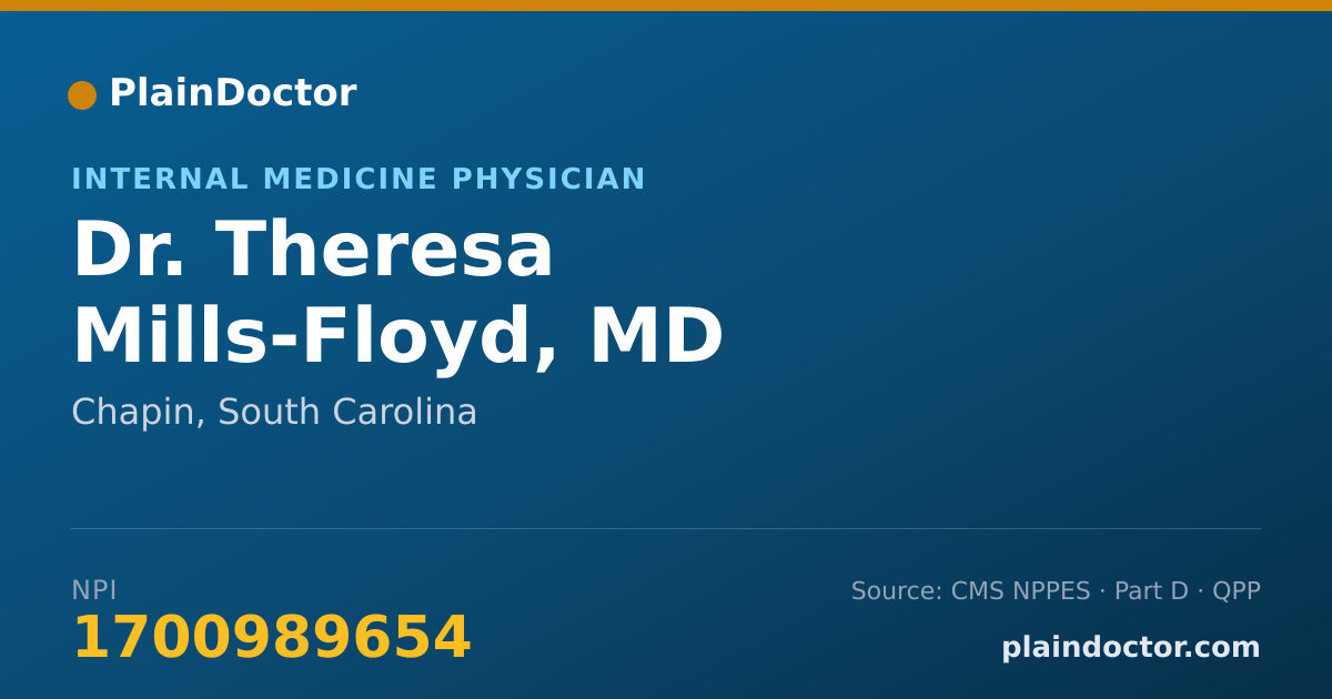 Shareable card for Theresa Mills-Floyd, MD - Internal Medicine Physician, Chapin, SC