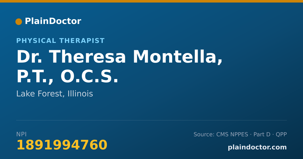 Shareable card for Theresa Montella, P.T., O.C.S. - Physical Therapist, Lake Forest, IL