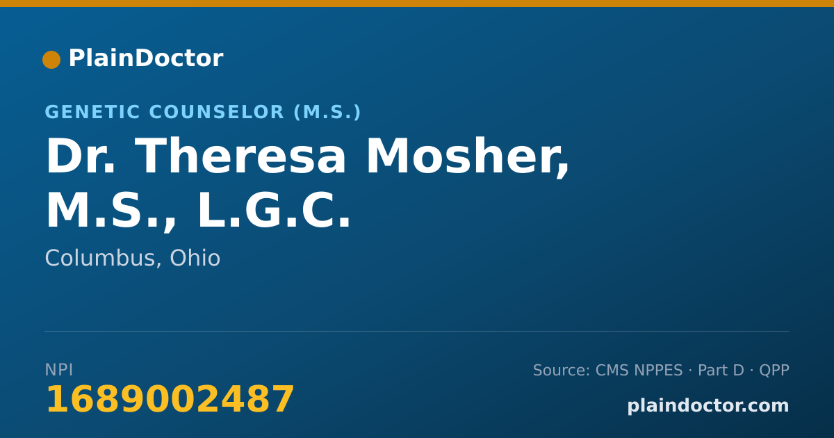 Shareable card for Theresa Mosher, M.S., L.G.C. - Genetic Counselor (M.S.), Columbus, OH