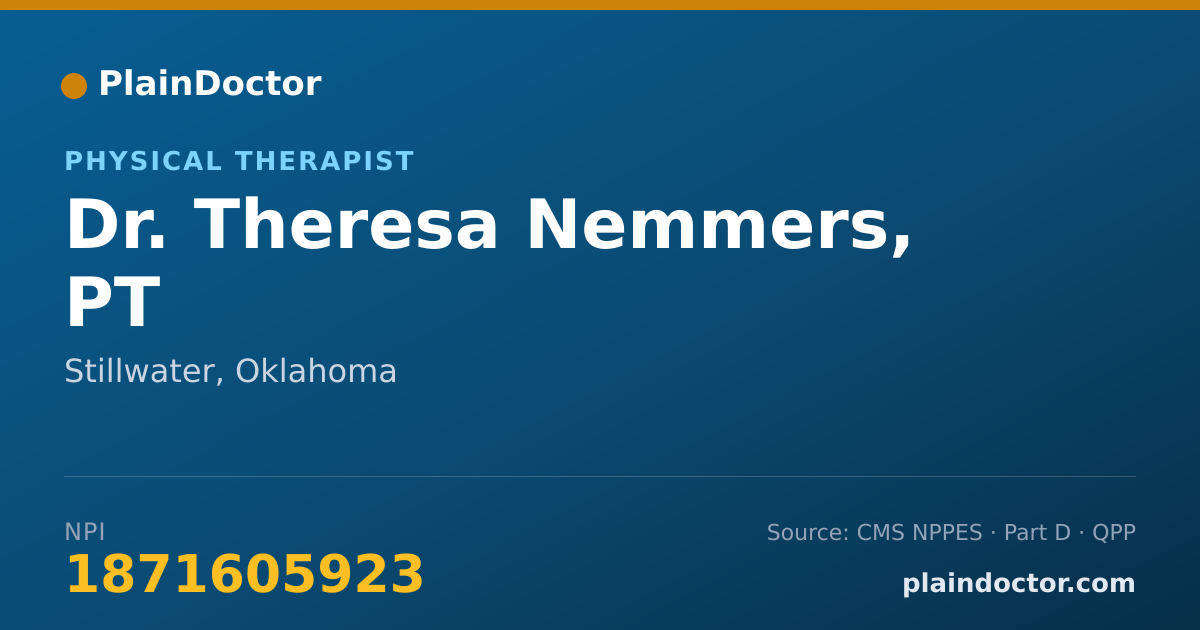 Shareable card for Theresa Nemmers, PT - Physical Therapist, Stillwater, OK