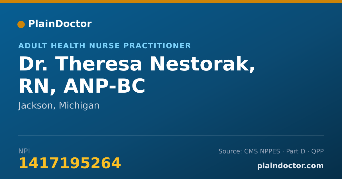 Shareable card for Theresa Nestorak, RN, ANP-BC - Adult Health Nurse Practitioner, Jackson, MI