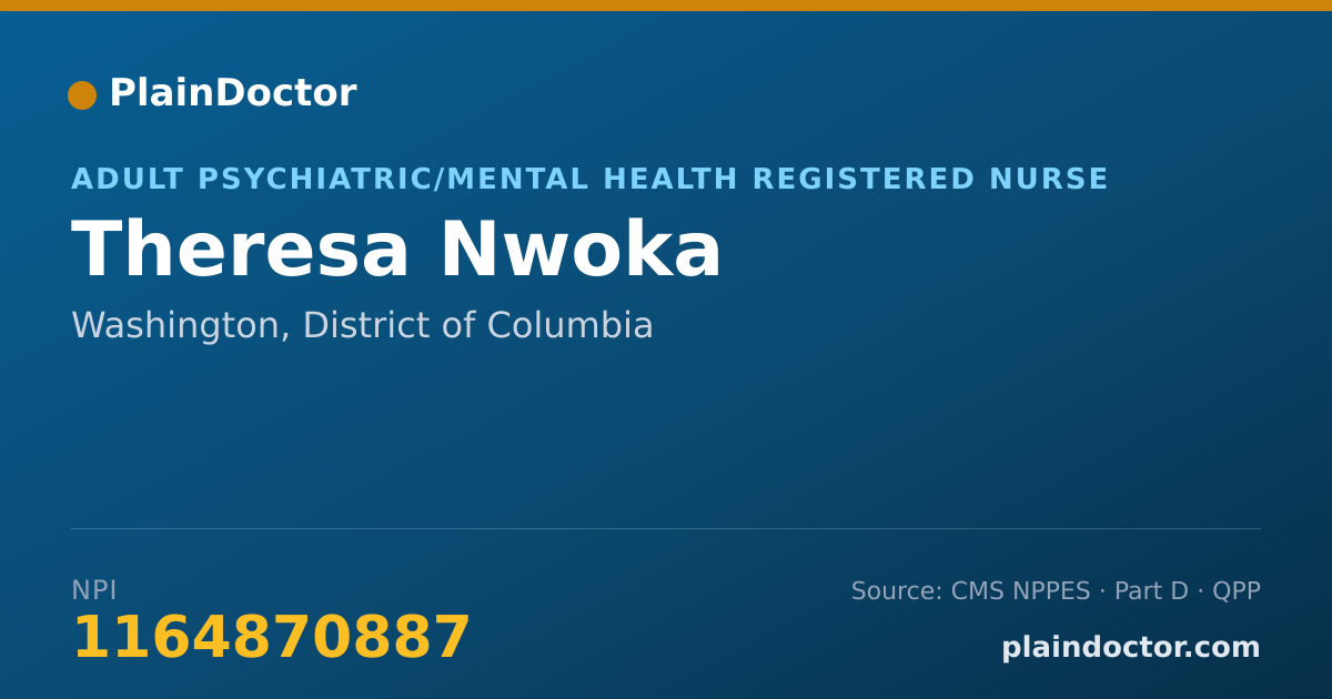 Shareable card for Theresa Nwoka - Adult Psychiatric/Mental Health Registered Nurse, Washington, DC