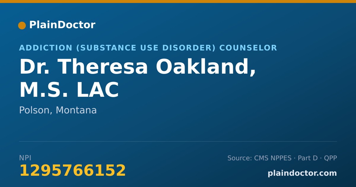 Shareable card for Theresa Oakland, M.S. LAC - Addiction (Substance Use Disorder) Counselor, Polson, MT