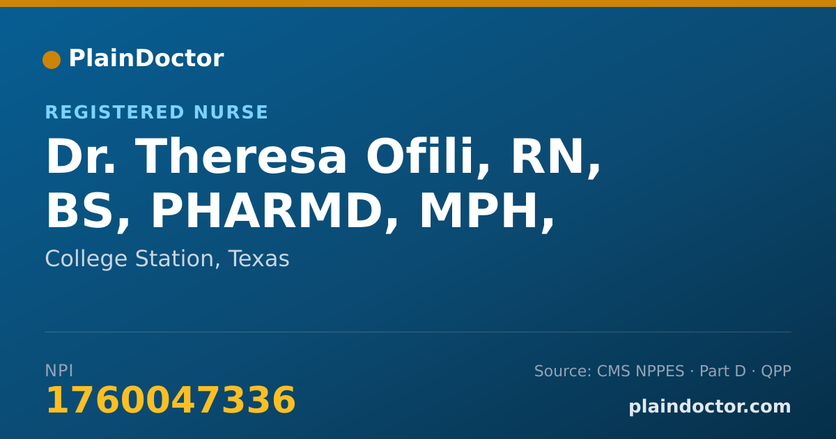 Shareable card for Theresa Ofili, RN, BS, PHARMD, MPH, - Registered Nurse, College Station, TX