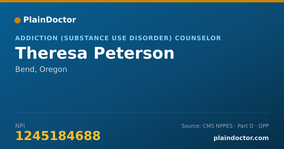 Shareable card for Theresa Peterson - Addiction (Substance Use Disorder) Counselor, Bend, OR