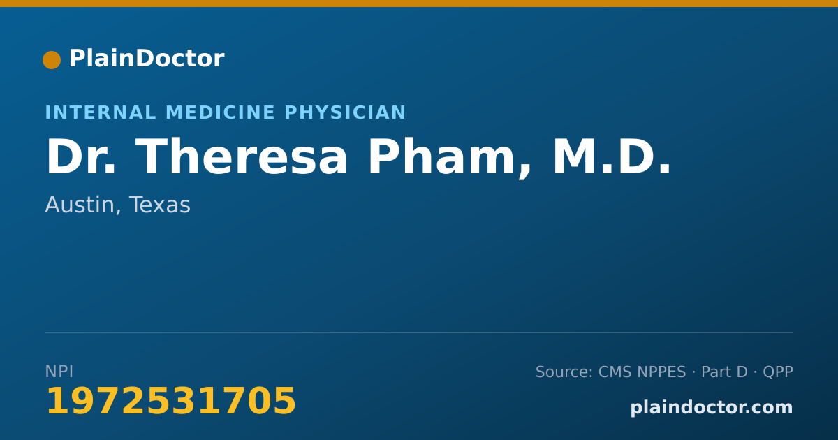 Shareable card for Theresa Pham, M.D. - Internal Medicine Physician, Austin, TX