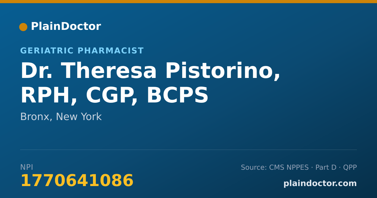 Shareable card for Theresa Pistorino, RPH, CGP, BCPS - Geriatric Pharmacist, Bronx, NY
