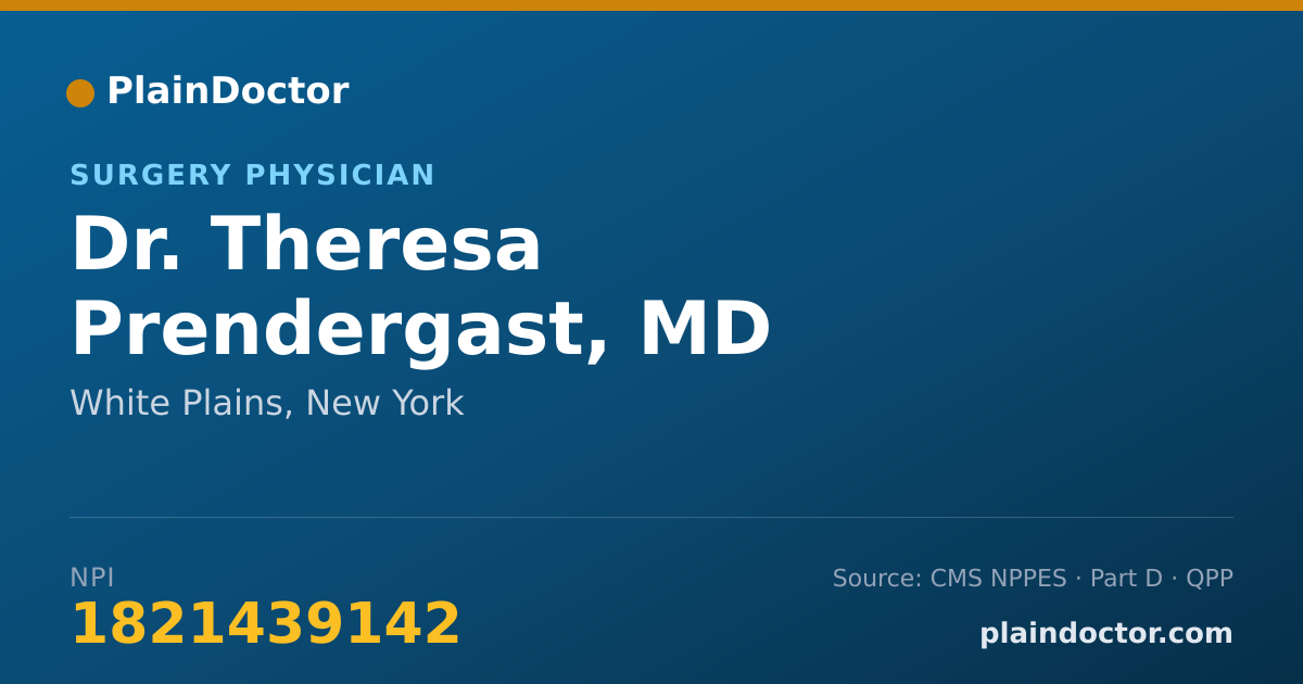 Shareable card for Theresa Prendergast, MD - Surgery Physician, White Plains, NY