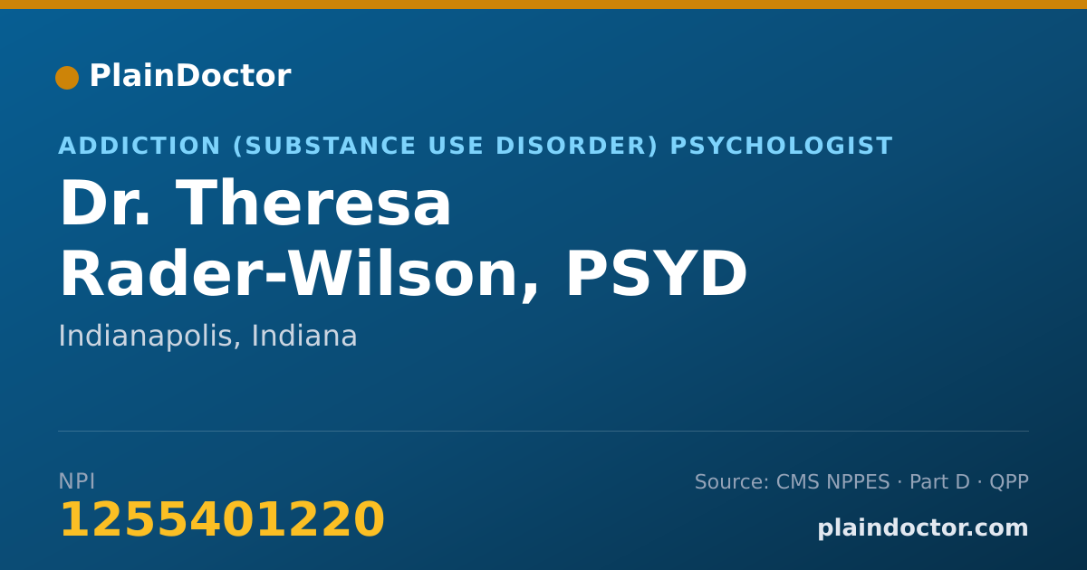 Shareable card for Theresa Rader-Wilson, PSYD  HSPP - Addiction (Substance Use Disorder) Psychologist, Indianapolis, IN