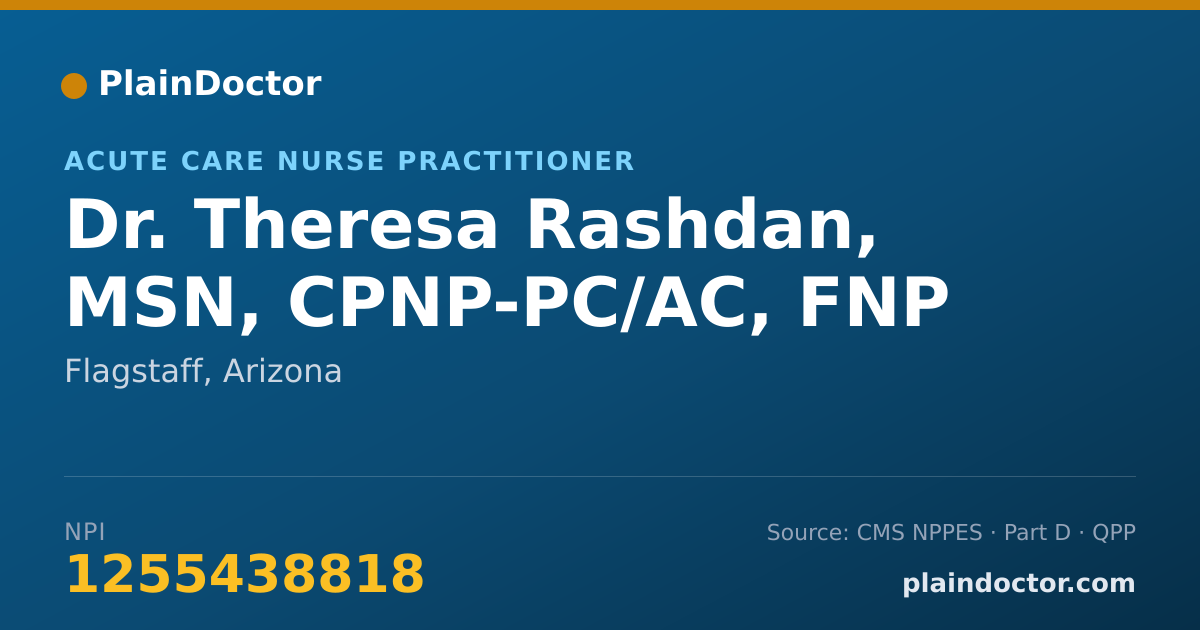 Shareable card for Theresa Rashdan, MSN, CPNP-PC/AC, FNP - Acute Care Nurse Practitioner, Flagstaff, AZ