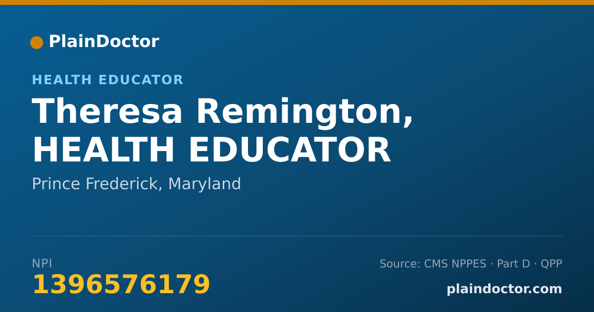 Shareable card for Theresa Remington, HEALTH EDUCATOR - Health Educator, Prince Frederick, MD