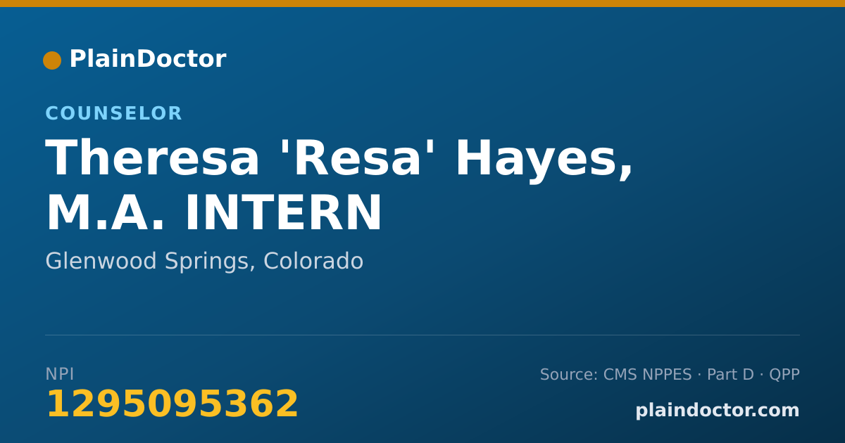 Shareable card for Theresa 'Resa' Hayes, M.A. INTERN - Counselor, Glenwood Springs, CO