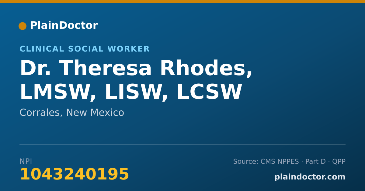 Shareable card for Theresa Rhodes, LMSW, LISW, LCSW - Clinical Social Worker, Corrales, NM