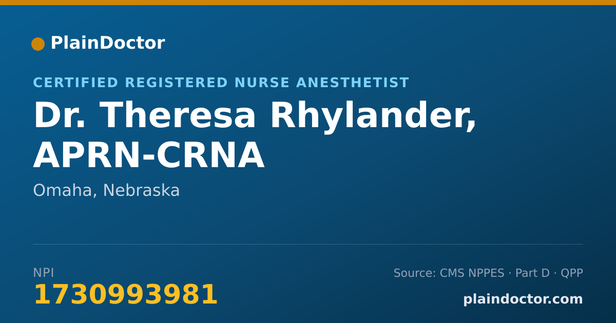 Shareable card for Theresa Rhylander, APRN-CRNA - Certified Registered Nurse Anesthetist, Omaha, NE