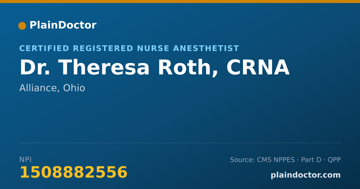 Shareable card for Theresa Roth, CRNA - Certified Registered Nurse Anesthetist, Alliance, OH