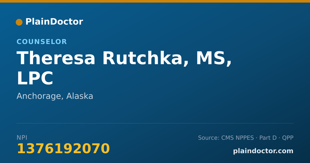 Shareable card for Theresa Rutchka, MS, LPC - Counselor, Anchorage, AK