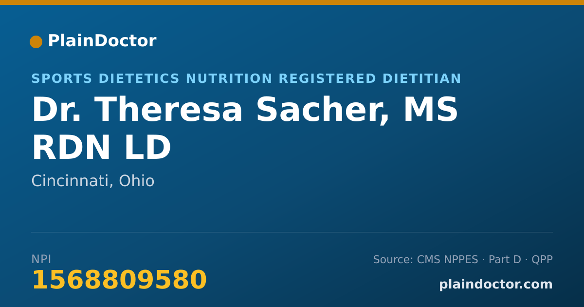 Shareable card for Theresa Sacher, MS RDN LD - Sports Dietetics Nutrition Registered Dietitian, Cincinnati, OH