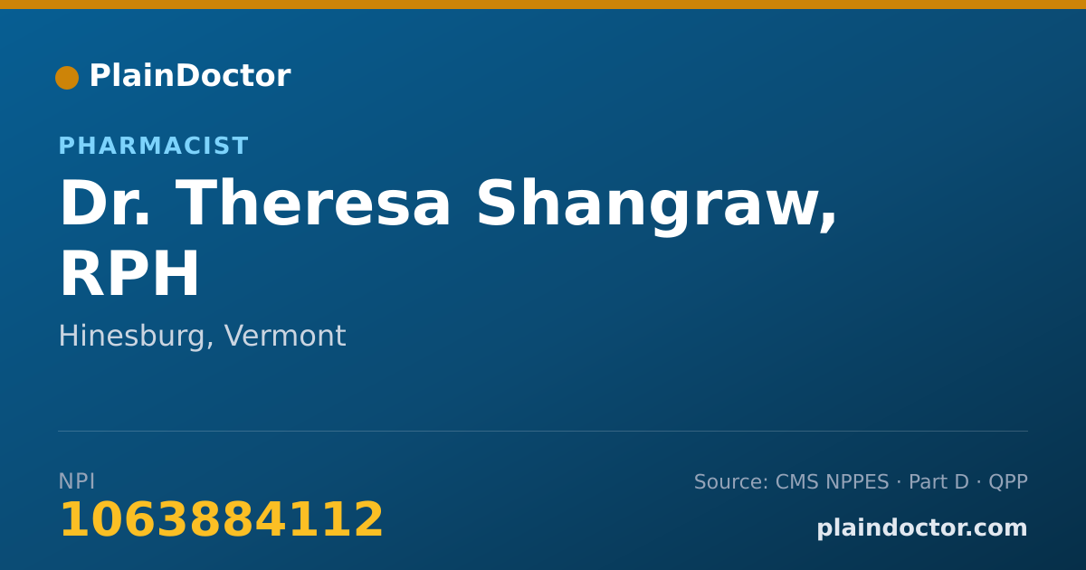 Shareable card for Theresa Shangraw, RPH - Pharmacist, Hinesburg, VT