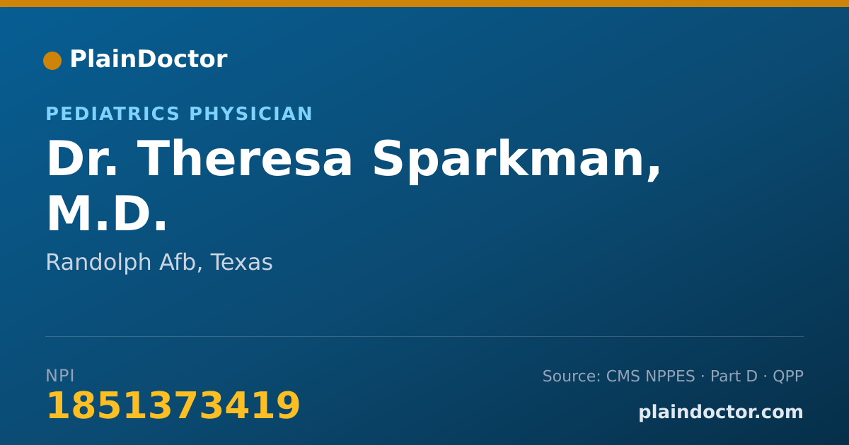 Shareable card for Theresa Sparkman, M.D. - Pediatrics Physician, Randolph Afb, TX