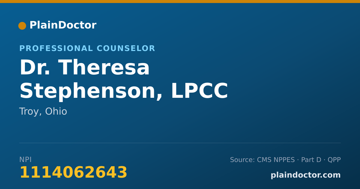 Shareable card for Theresa Stephenson, LPCC - Professional Counselor, Troy, OH