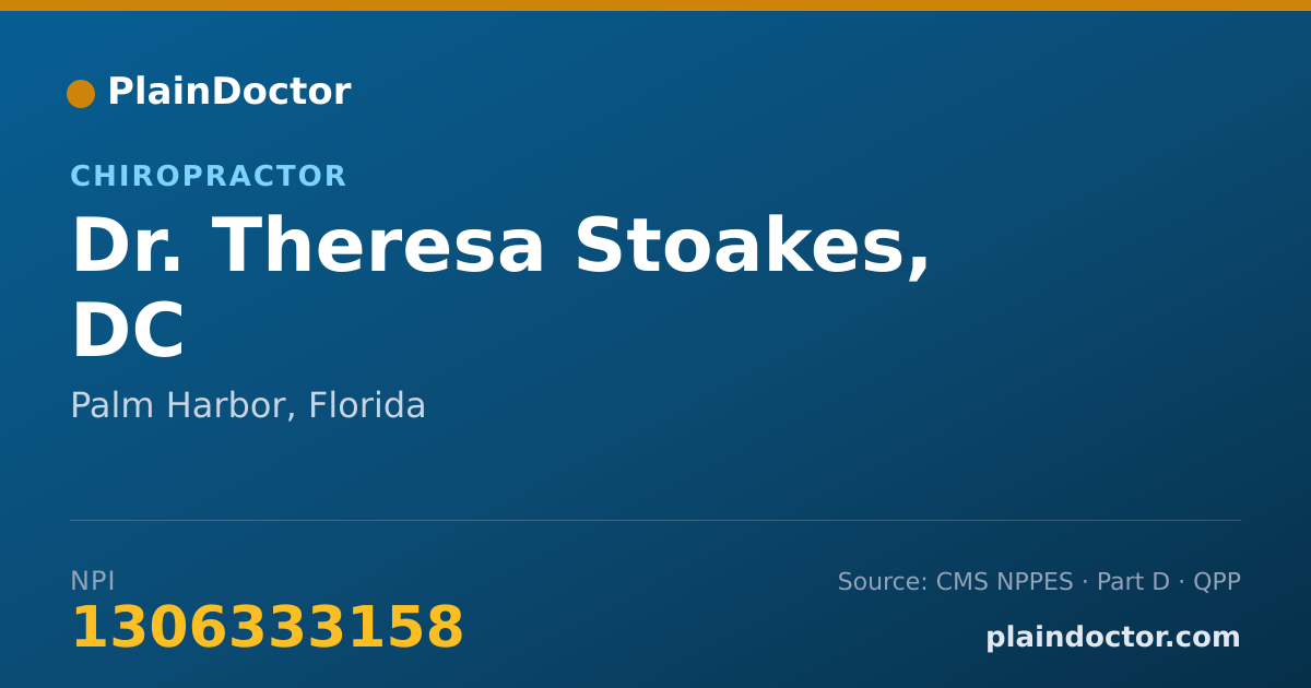 Shareable card for Theresa Stoakes, DC - Chiropractor, Palm Harbor, FL