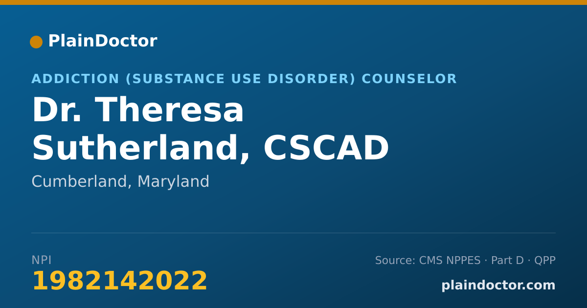 Shareable card for Theresa Sutherland, CSCAD - Addiction (Substance Use Disorder) Counselor, Cumberland, MD