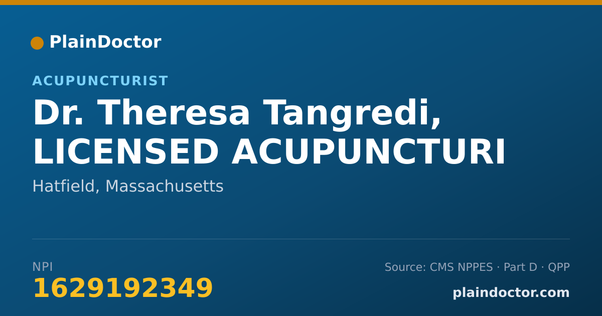 Shareable card for Theresa Tangredi, LICENSED ACUPUNCTURI - Acupuncturist, Hatfield, MA