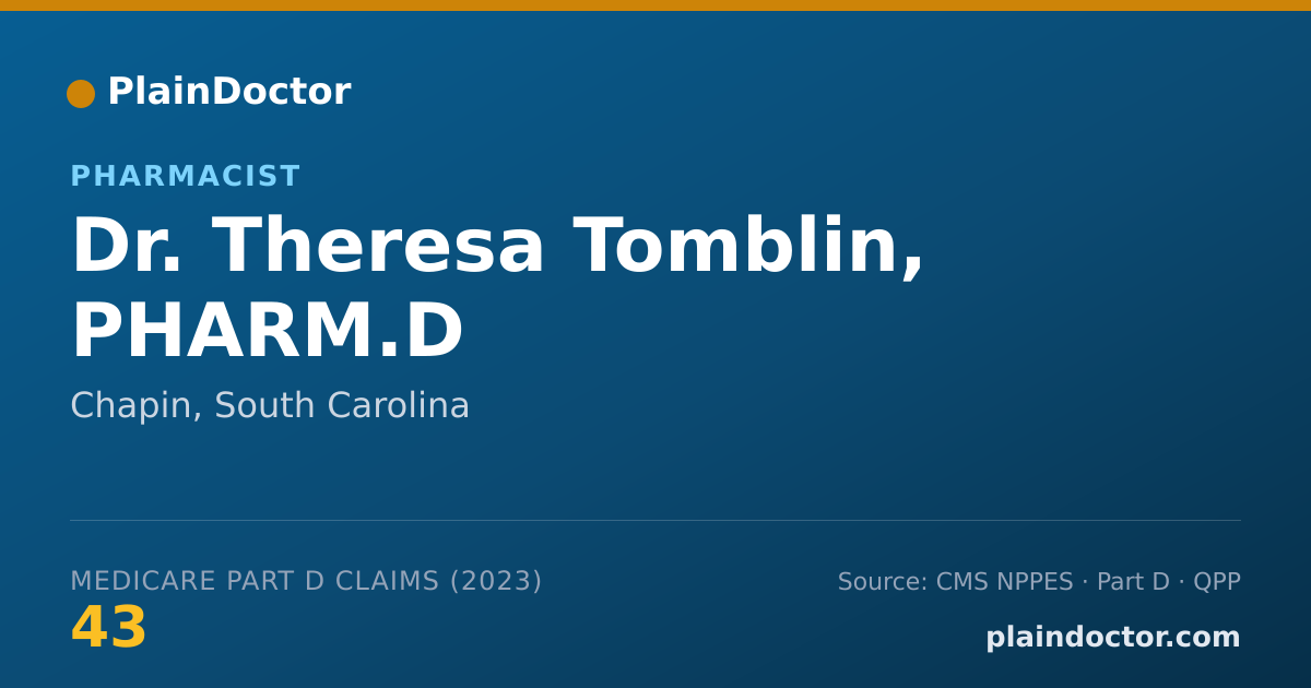 Shareable card for Theresa Tomblin, PHARM.D - Pharmacist, Chapin, SC
