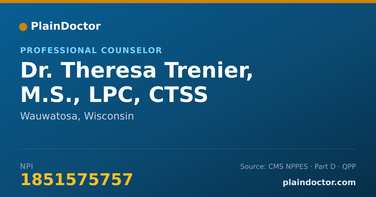 Shareable card for Theresa Trenier, M.S., LPC, CTSS - Professional Counselor, Wauwatosa, WI