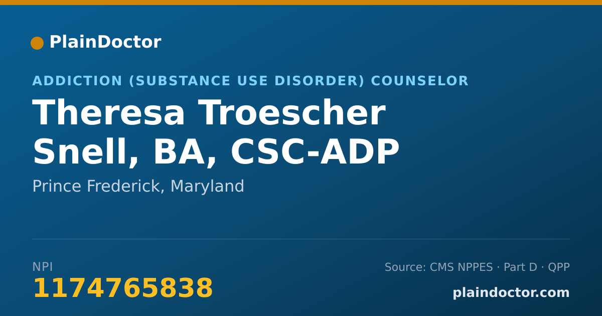Shareable card for Theresa Troescher Snell, BA, CSC-ADP - Addiction (Substance Use Disorder) Counselor, Prince Frederick, MD