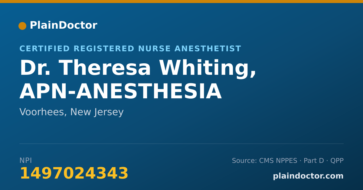 Shareable card for Theresa Whiting, APN-ANESTHESIA - Certified Registered Nurse Anesthetist, Voorhees, NJ
