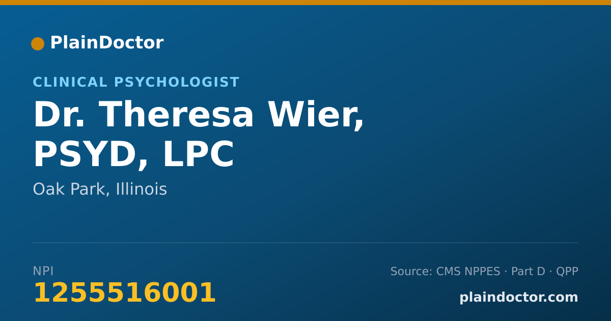 Shareable card for Theresa Wier, PSYD, LPC - Clinical Psychologist, Oak Park, IL
